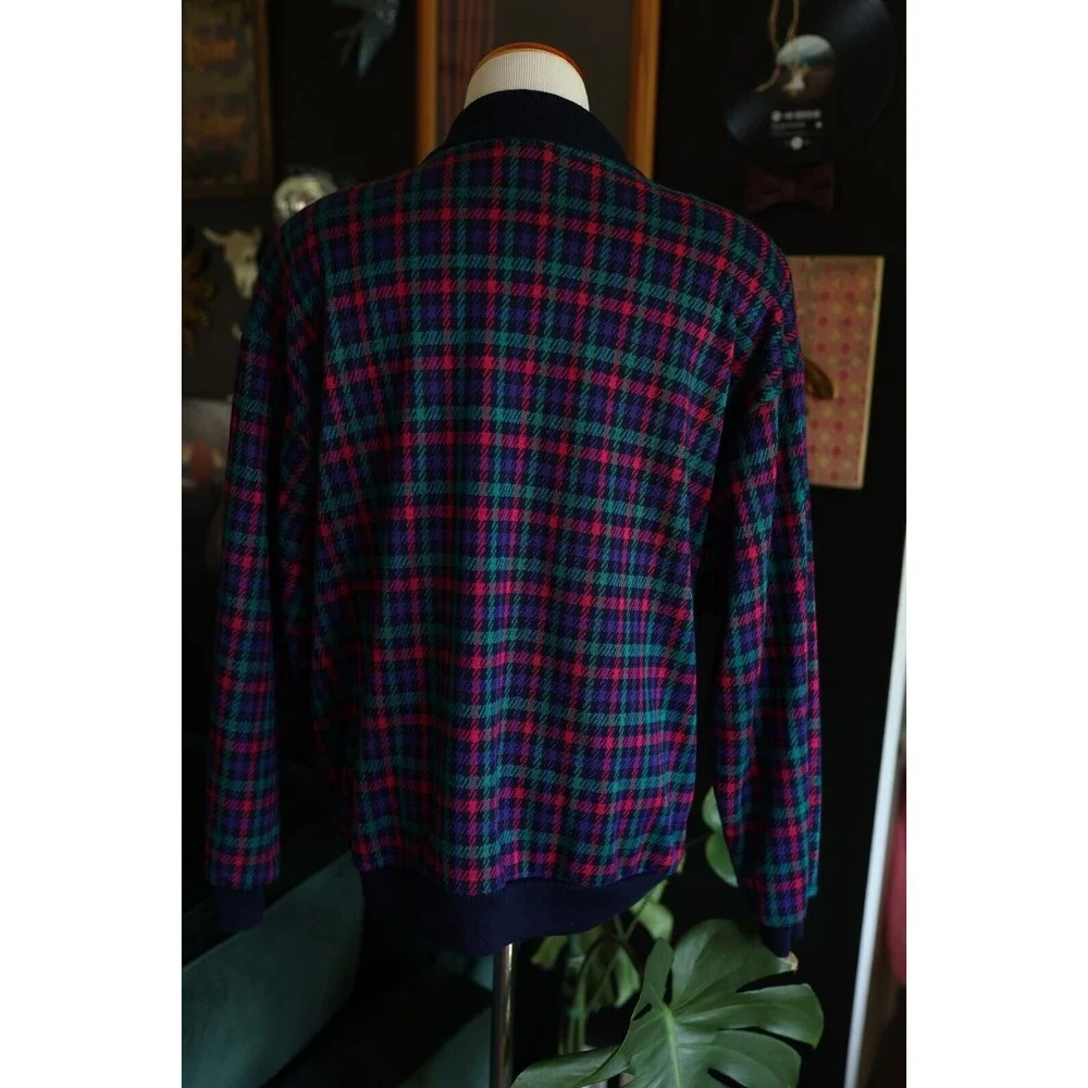 Vtg. Graff Californiawear Jewel Tone Plaid Button Down Cardigan Jacket Sz. 14